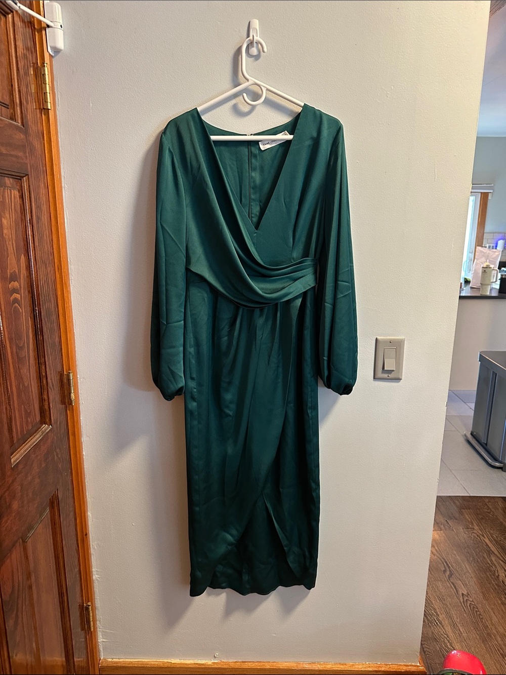 Fame and Partners Emerald Green Long Sleeve Draped Midi Dress